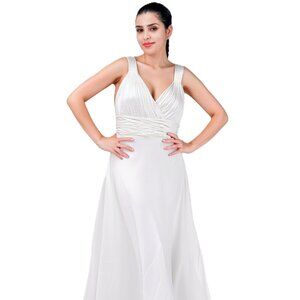 Calvin Klein Ivory Satin Sequin Strap Ruched Bodice Cross Back Maxi Dress M (EST